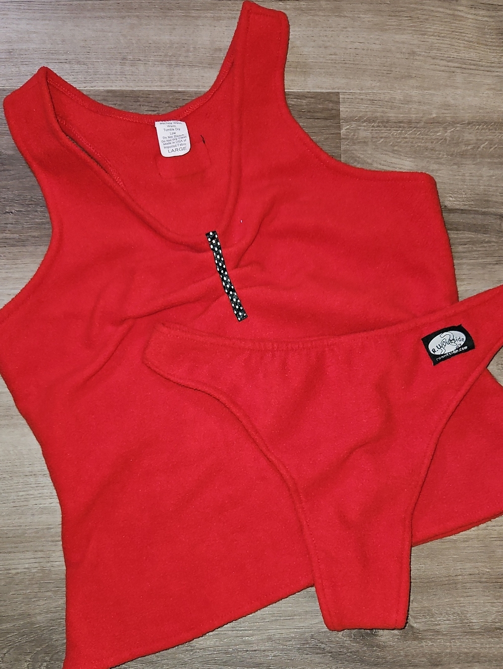 R. U. OUTSIDE Red Fleece Womens 2 Piece Tank Top Thong Baselayer Outfit Set L